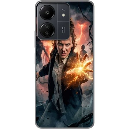 Kompatibelt Mobilskal till Xiaomi Xiaomi Redmi 13C Kraftfull fantasibild av en ung kvinna med blixtenergi och mörk bakgrund, dramatiskt action-inspir