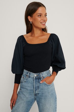 Trendyol Pullover Mit Ballonärmeln - Puffärmel Oberteile - Blau - Medium