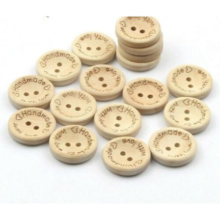 100 stk. håndlavede træknapper syet med kærlighed 15/20/25 mm