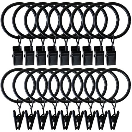 INF Gardinringe med klemmer sort 20 stk. (LGL)