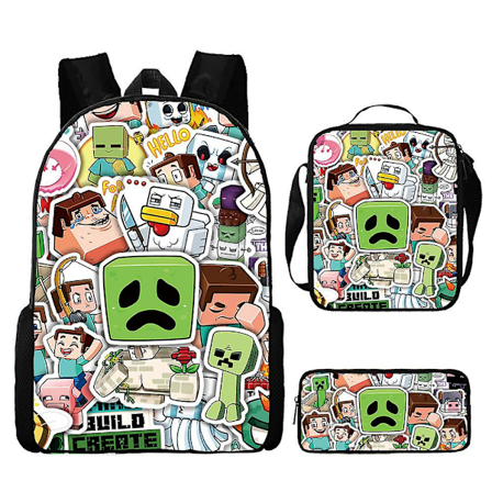 Minecraft Skolerygsæk Min Verden Spil Omgivet Rygsæk Tredobbelt Sæt