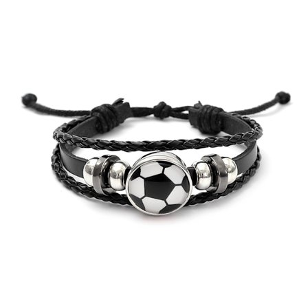 Armbånd til sort fodbold, justerbart læderarmbånd til mænd