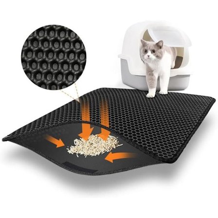 Kattströmatta för kattlåda och katttoalett, Katzenstreu Matte 75x55 cm, Vattentät giftfri kattströmatta, Dubbellagers kattströmatta