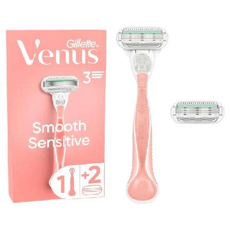 Venus Gillette Venus Smooth Sensitive Rakhyvel, 2 st rakblad Hårborttagning Dam 1ST