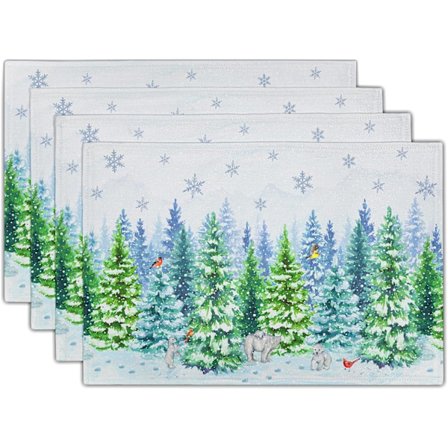 Joulu Akvarelli Karhu Pöytätabletit & Talvilintu Pöytätablettisetti - 4 kpl Lumihiutale Puu Taide Pöytäaluset, 30x45 cm, Koristeelliset I:lle