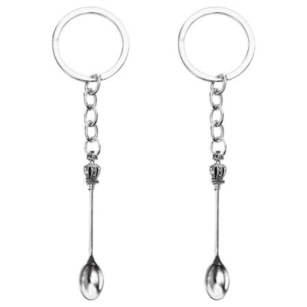 2 stk Bilnøkkelring Nøkkeldekorasjon Mini Teskje Henger Mini Skje Nøkkelring Teskje Nøkkelring Nøkkelringholder Silver 11x3cm