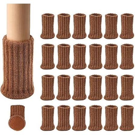 24 kpl Tuolin sukat Liukumattomat Tuolin jalka suojukset, Sopivat halkaisija 7-17 cm, Neulotu Huonekalu tyynyt, Musta(Ruskea)