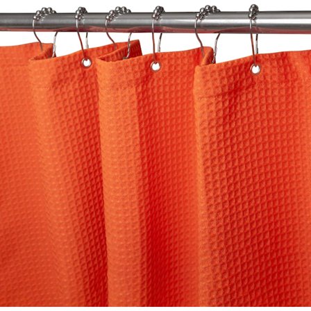 Våffelvävd Duschdraperi Set med Krokar, Orange[JUN]