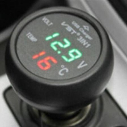 VST 3-i-1 Multifunktionel Bilvoltmeter Biltermometer USB Mobiloplader Biltilbehør—yux
