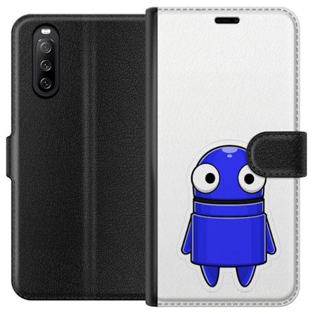Kompatibel Tegnebogsetui til Sony Sony Xperia 10 III Blå tegnet karakter med store øjne og et venligt udtryk i minimalistisk design