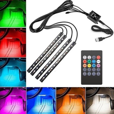4x 12LED RGB Bil Indvendig Atmosfære Fodlys -FD3-[qb]