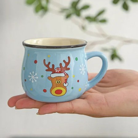 New 4/1PC Kawaii Christmas Mugs Ceramic Cups Santa Claus Elk Figurines Creative Gift For Office Home Milk Coffee Tea Cup Couples