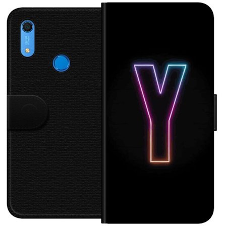 Kompatibel Tegnebogsetui til Huawei Huawei Y6s (2019) Minimalistisk neonbogstav Y i farveskiftende lys mod sort baggrund
