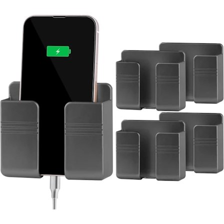4 st Väggmonterade Telefonhållare, Telefonställ med Hål för Datakabel/Självhäftande. Telefonhållare för Dusch/Laddning. Kompatibel med iPhone Grå