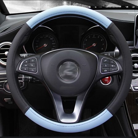 (Mörkblå) Rattkåpor i läder med fyra skal, halkskydd, axelskydd, biltillbehör, ratt skydd