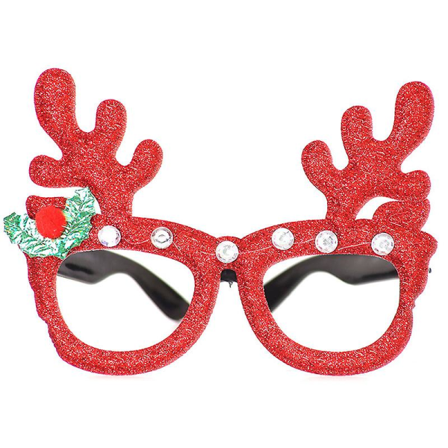 Tegneserie Julemand Rensdyr Brilleramme Juler og Nytår Nyhed Fancy Dress Up Foto Sjove Rekvisitter Kreativ Festgave Red Antlers