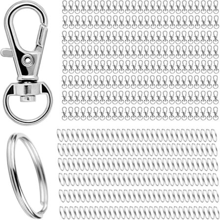 400 stk Små nøkkelringer i rustfritt stål, snapkroker DIY karabinkroker med sving (sølv)