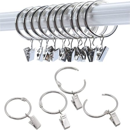 25 st ringar med klämma för gardiner, dekorativa metallringar med