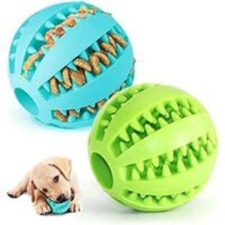 2 Pak Gummi Hundebold Hund Tyggelegetøj til Store og Små Hunde, Sjov Bold (Grøn og Blå)