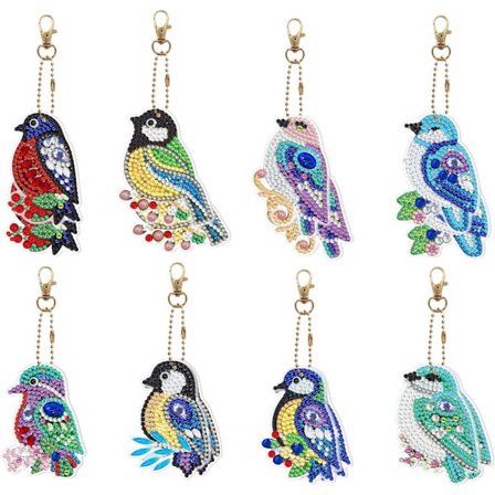 8 stk 5D Diamantmaleri Nøkkelring, Fugl Formet Full Drill Diamant