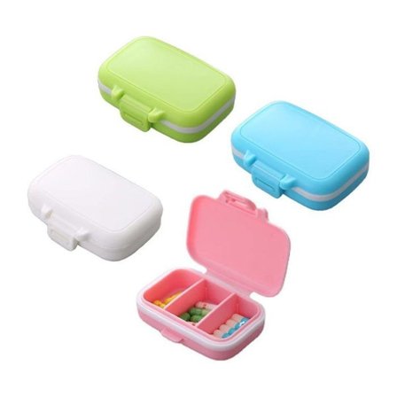 Pillerask pillerask med 3 löstagbara fack, 4 stycken i 4 färger mini fack förvaringslåda 3 fack ro