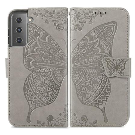 Samsung Galaxy S22 Plus Fodral Butterfly Tryckt Läder Grå