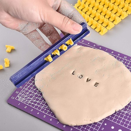 Alfabet Nummer Symboler Keramisk Kunst Ler Prægeform Impress Stempel Pres Stempler Print Navn Keramik