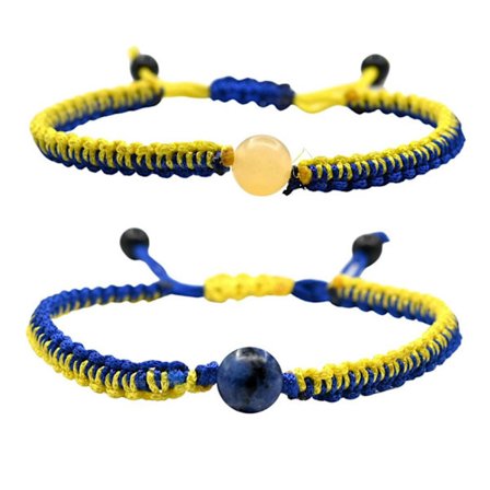 2 stk Ukraina armbånd med naturlige krystallperler justerbar håndlaget flettet blå gul ukrainsk flagg smykker for yoga meditasjon