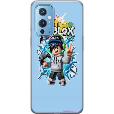 Kompatibelt Mobilskal till OnePlus OnePlus 9 Färgstark Roblox-karaktär med handkontroll och energifylld splash art design, perfekt för barnrum och