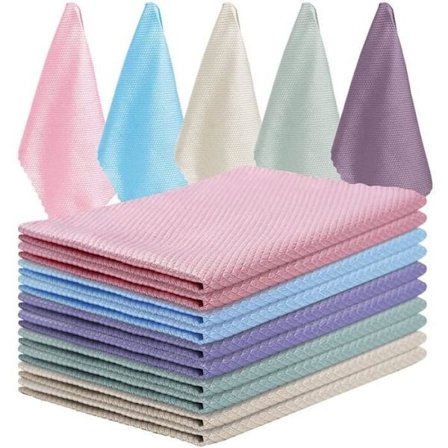 Sett med 12 mikrofiber rengjøringskluter, multifunksjonelle kluter for glass, speil, kjøkken, bil, fiskeskjellklut