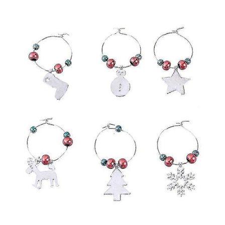 6 stk. Vinglass Charm Ringer Jule-tema Glass Drikke Markører Tags Wire Bøyler Party Favoriserer Forsyninger (stil 1)