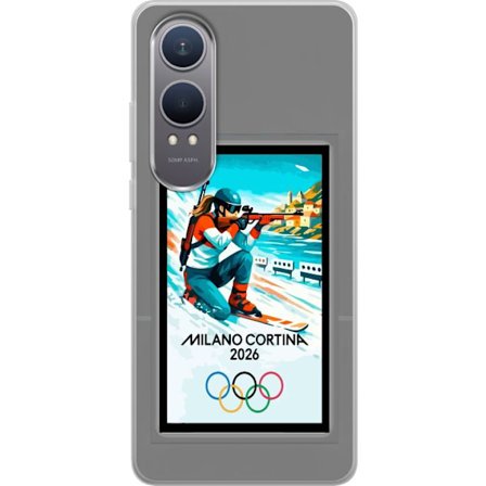 Yhteensopiva Puhelinkuori OnePlus Nord CE4 Lite Retrojuliste Cortina Milano 2026 vuorilla, talviurheilijoilla, italiankoloreilla, Milanon tuomiokirkol
