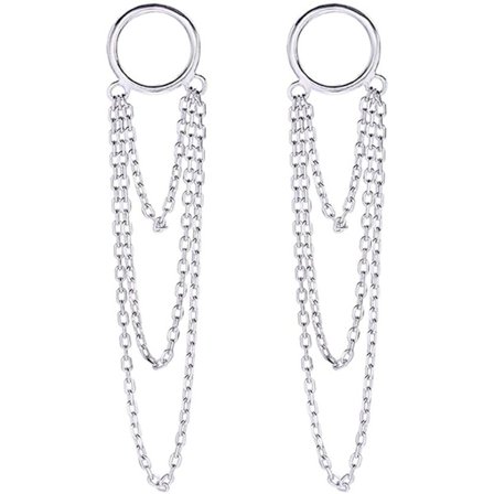 925 Sterling Silver Circle Örhängen Dangle Tassel Kedja för Kvinnor