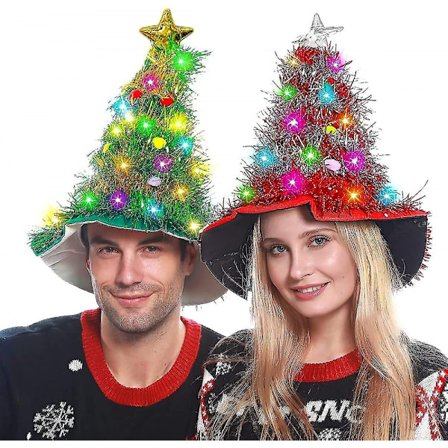 Jouluhattu lahjapussilla, 2 kpl valaistu jouluhattu hauska joulupukkihattu 30 LEDillä