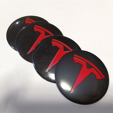 Svart rød sett med 4 hjulkapsel-klistremerker med bilogo for Tesla Model 3 Model X Model S