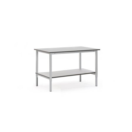Werkbank MOTION mit Zwischenboden, manuell höhenverstellbar, TK 400 kg, 1500 x 800 mm, grau