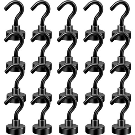 20-pack svarta magnetiska krokar 10 kg + kraftiga magneter med krok
