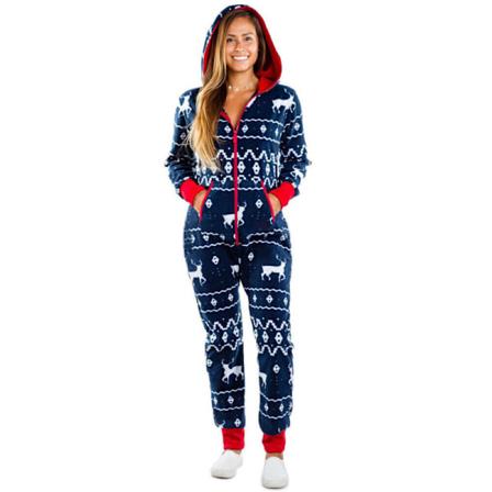 Kvindes Jul Xmas Plys Hættetrøje Jumpsuit trykt langærmet