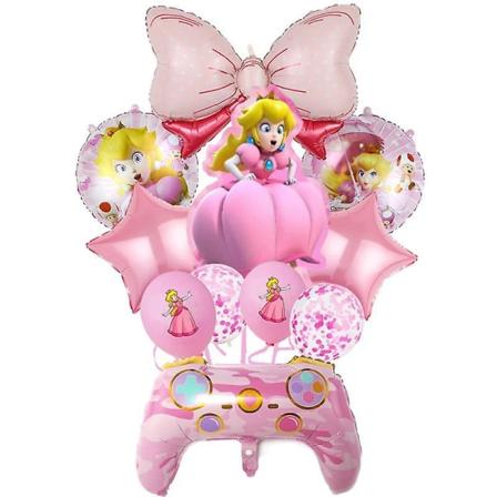 Super Mario Bros Ballongsett Princess Peach Ballonger Dress Party Dekorasjon Rosa Dekorativt fotorekvisita Bursdag Baby Shower 11pcs set-C