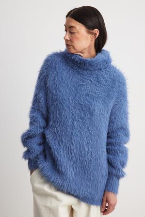 NA-KD Oversized stickad tröja med turtleneck - Storstickade plagg - Blå - Large
