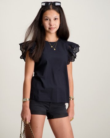 Kids ONLY KOGLOU LIFE S/L EMB TOP WVN Noir Hauts et chemisiers Fille - Kids Brand Store