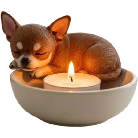 Ljusstakebas, handmålad hundlampshållare, unik handgjord ljusstake i harts för heminredning.