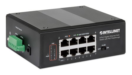 INTELLINET INT 8-Port Gigabit Ethernet PoE+ Industrial Switch with PoE