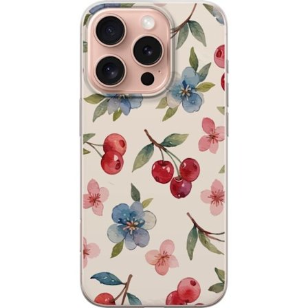 Kompatibelt Mobilskal till Apple Apple iPhone 16 Pro Bär & Blommor – mönster med blå blommor och skogsbär