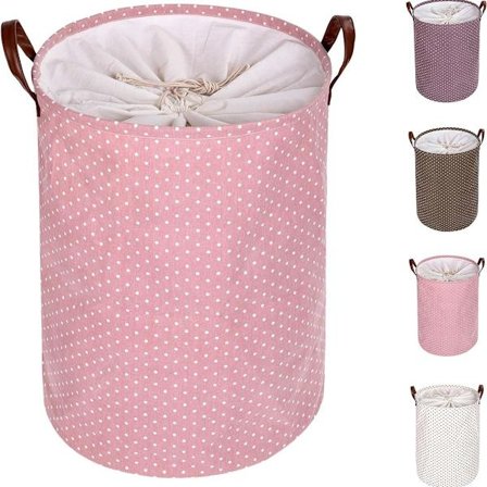 Fortykkede sammenklappelige runde opbevaringskurve til vasketøj, bomuld (Pink) KLB