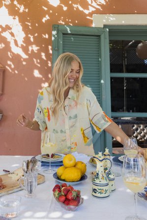 Moa Mattsson x NA-KD bedruckte Leinen-Baumwoll-Hemdbluse - Sommerset - Mehrfarbig - EU 34