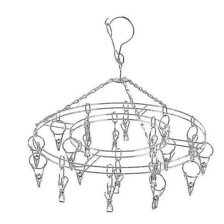 Rustfrit rundt tørrestativ i rustfrit stål med 20 klemmer til tørring af sokker