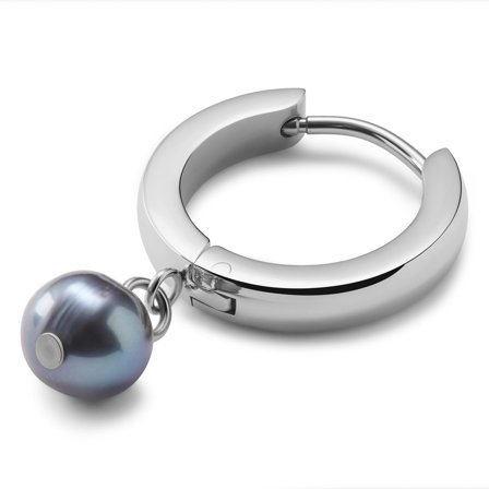 Ocata | Silver-Tone & Black Pearl Pendant Hoop Earring miehille - Korvarenkaat riipuksilla