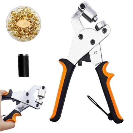 Profesjonelt maljesett, kraftig maljetang med hullpunch og maljer