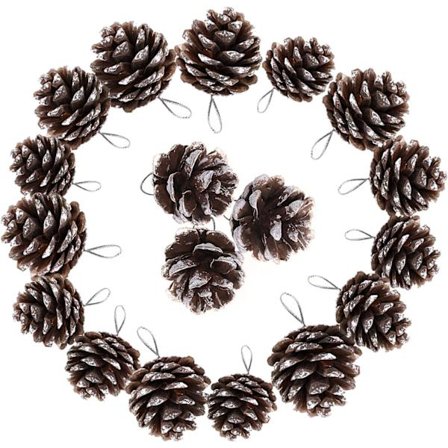 Julepynt - 18 stk. hengende kongler - Julekrans - Skrått kunstig snø - Julekransutstyr - Julekuler